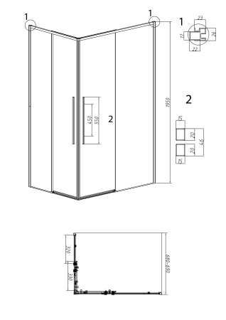 Душевая дверь Grossman Galaxy 1/2.K33.01.70.10.00 70х195 стекло прозрачное профиль хром глянцевый